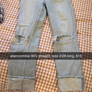 Abercrombie & Fitch Women's Distressed Light Blue Straight Leg Jeans